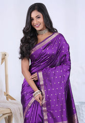 Purple Pure Katan Silk Saree with Blouse Piece - Adi Akshoy & Co.