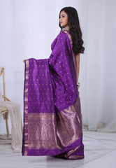 Purple Pure Katan Silk Saree with Blouse Piece - Adi Akshoy & Co.