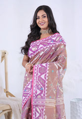 Brown Dhakai Jamdani Cotton Saree without Blouse Piece - Adi Akshoy & Co.