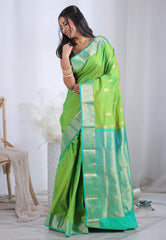 Green Pure Kanjivaram Silk with Zari work Saree with Blouse Piece  – Adi Akshoy & Co.