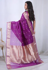 Purple Pure Kora Silk Saree with Blouse Piece - Adi Akshoy & Co.