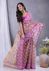Brown Dhakai Jamdani Cotton Saree without Blouse Piece - Adi Akshoy & Co.