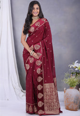 Magenta Pink with  Zari work Khaddi Georgette Saree with Blouse Piece - Adi Akshoy & Co.
