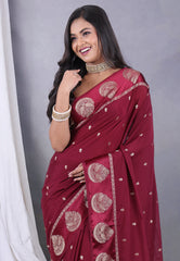 Magenta Pink with  Zari work Khaddi Georgette Saree with Blouse Piece - Adi Akshoy & Co.