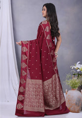 Magenta Pink with  Zari work Khaddi Georgette Saree with Blouse Piece - Adi Akshoy & Co.