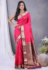 Rani Pink Pure Kanjivaram Silk Saree with Blouse Piece - Adi Akshoy & Co.