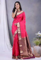 Rani Pink Pure Kanjivaram Silk Saree with Blouse Piece - Adi Akshoy & Co.