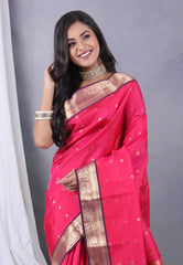 Rani Pink Pure Kanjivaram Silk Saree with Blouse Piece - Adi Akshoy & Co.