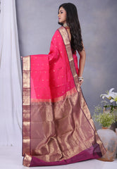Rani Pink Pure Kanjivaram Silk Saree with Blouse Piece - Adi Akshoy & Co.