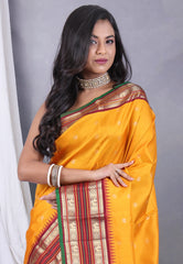 Mustard Yellow Pure Kanjivaram Silk Saree with Blouse Piece - Adi Akshoy & Co.