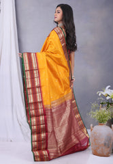 Mustard Yellow Pure Kanjivaram Silk Saree with Blouse Piece - Adi Akshoy & Co.
