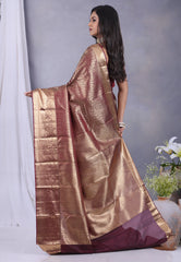 Maroon with Zari work Kanjivaram Silk Saree with Blouse Piece - Adi Akshoy & Co.