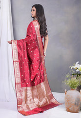 Cross Maroon Pure Katan Silk Saree with Blouse Piece - Adi Akshoy & Co.