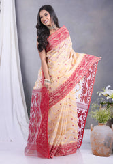 Tussar Colour Dhakai Jamdani Cotton Saree without Blouse Piece - Adi Akshoy & Co.