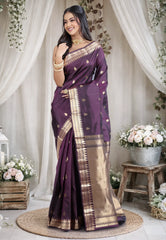 Deep Magenta Pure Kanjivaram Silk Saree with Blouse Piece - Adi Akshoy & Co.