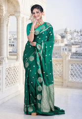 Bottle Green with Zari work Khaddi Georgette Saree with Blouse Piece - Adi Akshoy & Co.