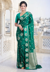 Bottle Green with Zari work Khaddi Georgette Saree with Blouse Piece - Adi Akshoy & Co.