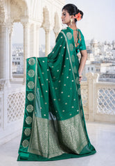 Bottle Green with Zari work Khaddi Georgette Saree with Blouse Piece - Adi Akshoy & Co.
