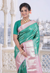 Sea Green Kanjivaram Silk Saree with Blouse Piece - Adi Akshoy & Co.