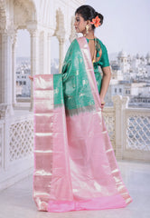 Sea Green Kanjivaram Silk Saree with Blouse Piece - Adi Akshoy & Co.