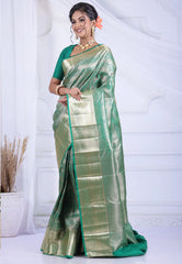 Sea Green Kanjivaram Silk Saree with Blouse Piece - Adi Akshoy & Co.