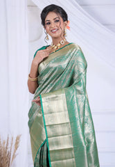 Sea Green Kanjivaram Silk Saree with Blouse Piece - Adi Akshoy & Co.