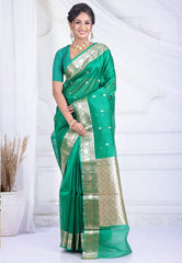 Sea Green Pure Kora Silk Saree with Blouse Piece - Adi Akshoy & Co.