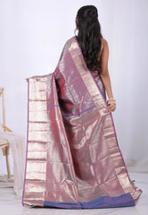 Purple Cross Colour with Zari work Kanjivaram Silk Saree with Blouse Piece  – Adi Akshoy & Co.