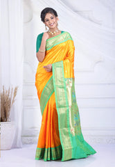 Yellow Pure Paithani Silk Saree With Blouse Piece - Adi Akshoy & Co.