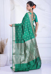 Bottle Green Pure Katan Silk Saree with Blouse Piece - Adi Akshoy & Co.