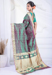Cross Bottle Green Colour Pure Katan Silk Saree with Blouse Piece - Adi Akshoy & Co.