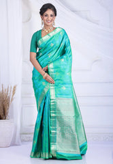 Cross Sea Green Pure Kanjivaram Silk Saree with Blouse Piece - Adi Akshoy & Co.
