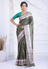 Grey Tussar Silk Saree with Blouse Piece - Adi Akshoy & Co.