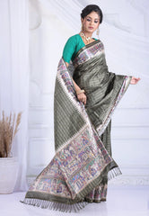 Grey Tussar Silk Saree with Blouse Piece - Adi Akshoy & Co.