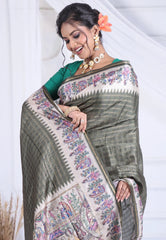 Grey Tussar Silk Saree with Blouse Piece - Adi Akshoy & Co.