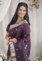 Deep Magenta Pure Kanjivaram Silk Saree with Blouse Piece - Adi Akshoy & Co.