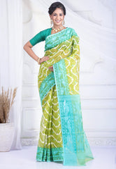 Pista Green Dhakai Jamdani Cotton Saree without Blouse Piece - Adi Akshoy & Co.