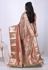 Rama Green Cross Colour with Zari work Kanjivaram Silk Saree with Blouse Piece  – Adi Akshoy & Co.