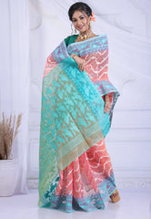 Peach Dhakai Jamdani Cotton Saree without Blouse Piece - Adi Akshoy & Co.