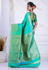 Cross Sea Green Pure Kanjivaram Silk Saree with Blouse Piece - Adi Akshoy & Co.