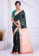 Emerald Green Pure Kanjivaram Silk Saree with Blouse Piece - Adi Akshoy & Co.