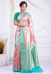 Pink Tissue Silk Saree with Blouse Piece - Adi Akshoy & Co.