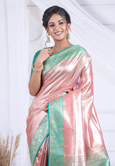 Pink Tissue Silk Saree with Blouse Piece - Adi Akshoy & Co.