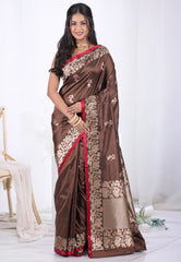 Brown Pure Katan Silk Saree with Blouse Piece  – Adi Akshoy & Co.