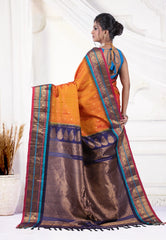 Mustard Yellow Pure Gadwal Silk Saree With Blouse Piece - Adi Akshoy & Co.