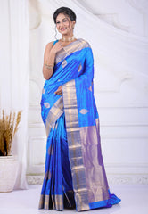 Royal Blue Pure Kanjivaram Silk Saree with Blouse Piece - Adi Akshoy & Co.