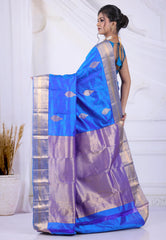 Royal Blue Pure Kanjivaram Silk Saree with Blouse Piece - Adi Akshoy & Co.
