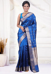Cross Blue Pure Katan Silk Saree with Blouse Piece - Adi Akshoy & Co.
