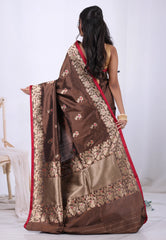 Brown Pure Katan Silk Saree with Blouse Piece  – Adi Akshoy & Co.