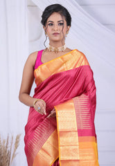 Hot Pink Pure Kanjivaram Silk Saree with Blouse Piece - Adi Akshoy & Co.